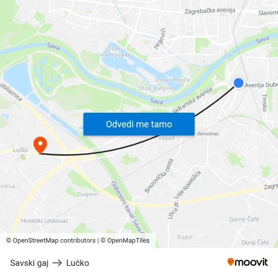 Savski gaj to Lučko map