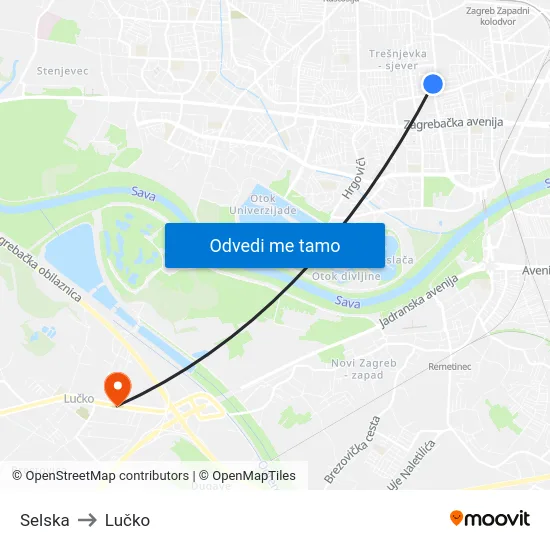 Selska to Lučko map
