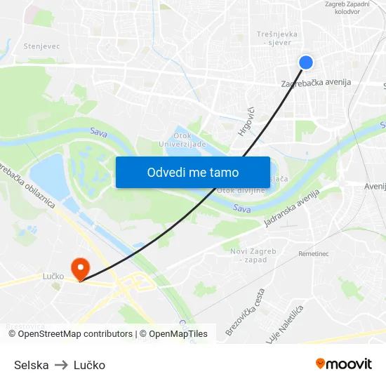 Selska to Lučko map