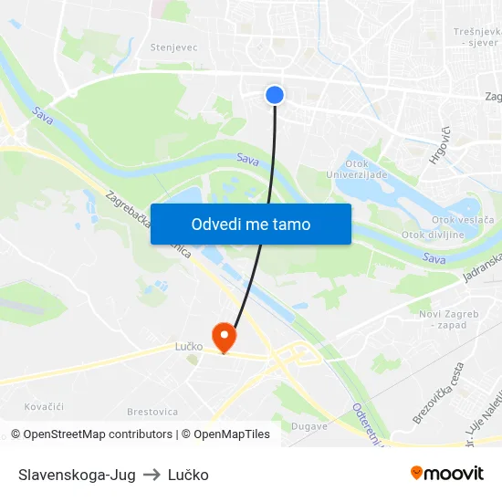 Slavenskoga-Jug to Lučko map