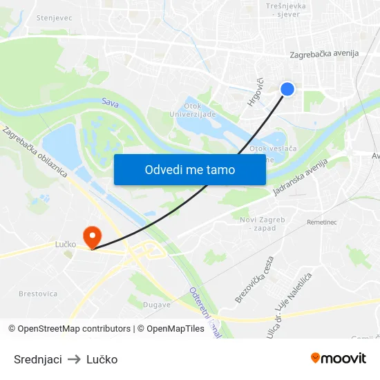 Srednjaci to Lučko map