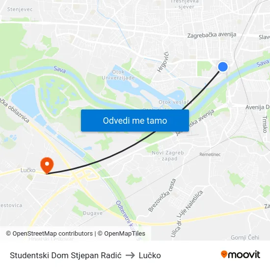 Studentski Dom Stjepan Radić to Lučko map