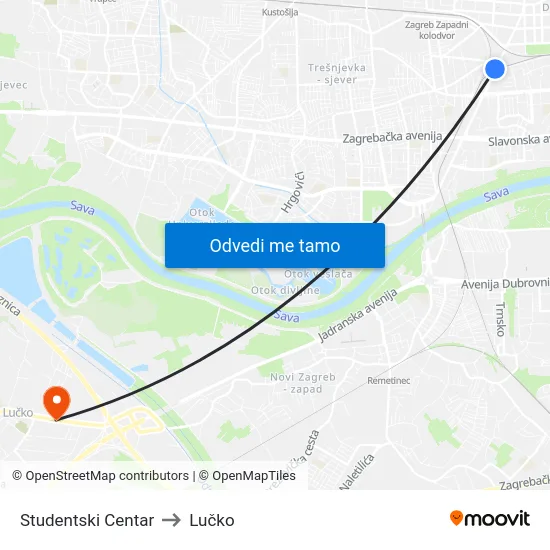 Studentski Centar to Lučko map