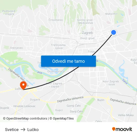 Svetice to Lučko map