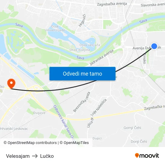 Velesajam to Lučko map