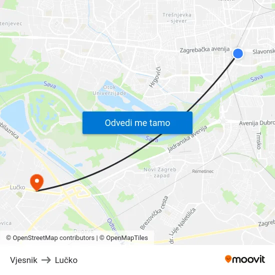 Vjesnik to Lučko map