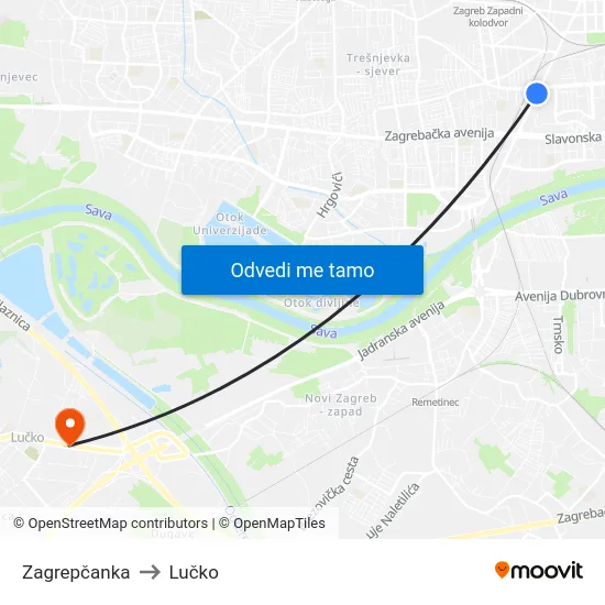 Zagrepčanka to Lučko map