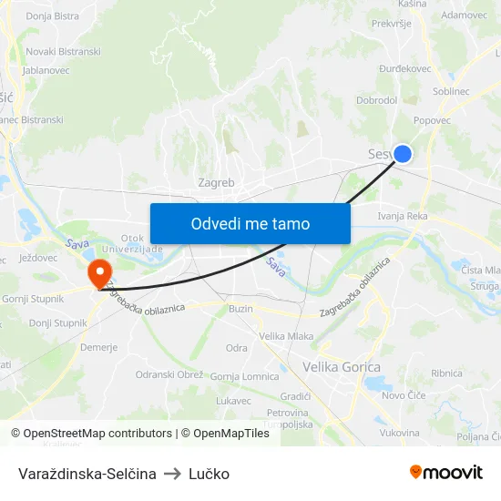 Varaždinska-Selčina to Lučko map
