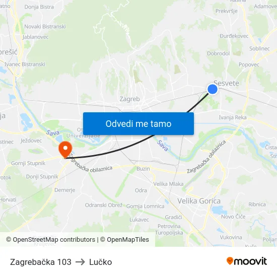 Zagrebačka 103 to Lučko map