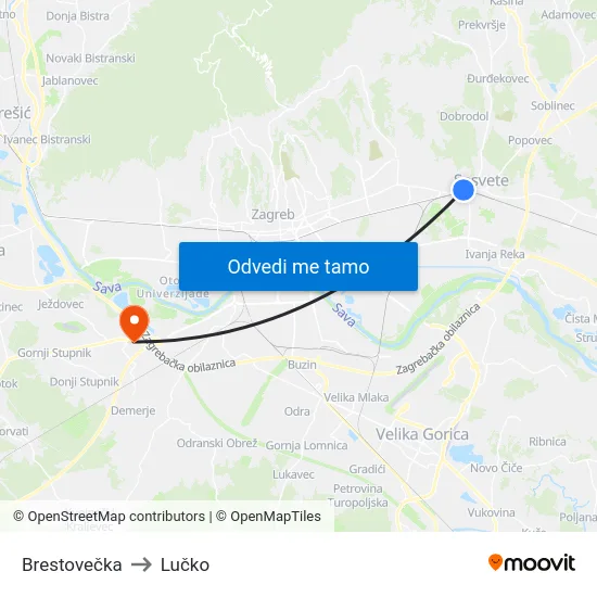 Brestovečka to Lučko map