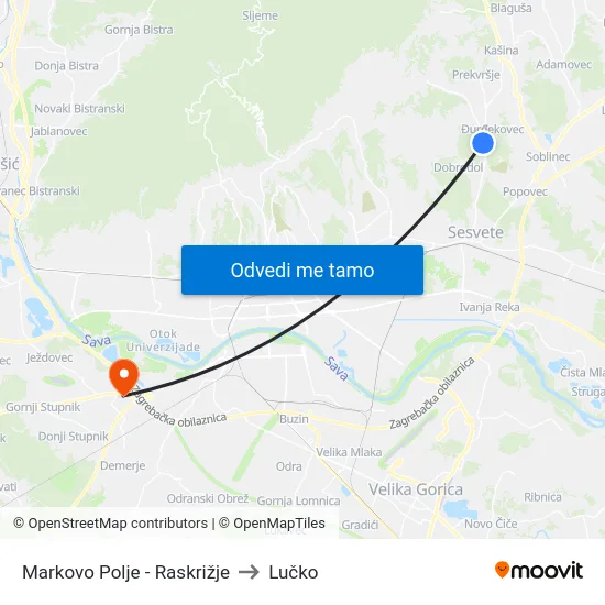 Markovo Polje - Raskrižje to Lučko map