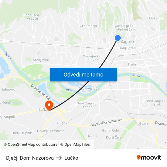 Dječji Dom Nazorova to Lučko map