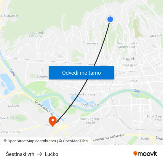 Šestinski vrh to Lučko map