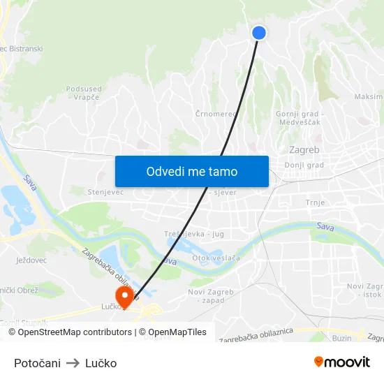 Potočani to Lučko map