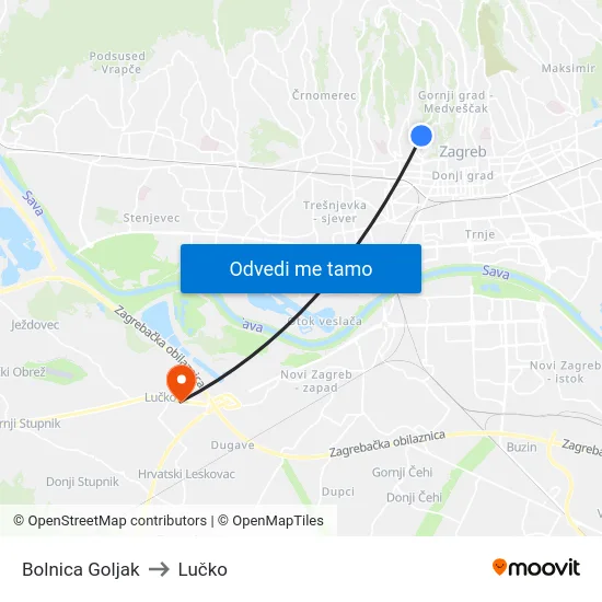 Bolnica Goljak to Lučko map