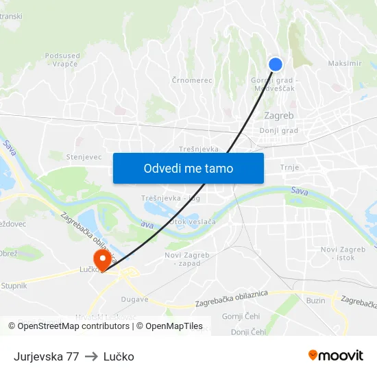 Jurjevska 77 to Lučko map