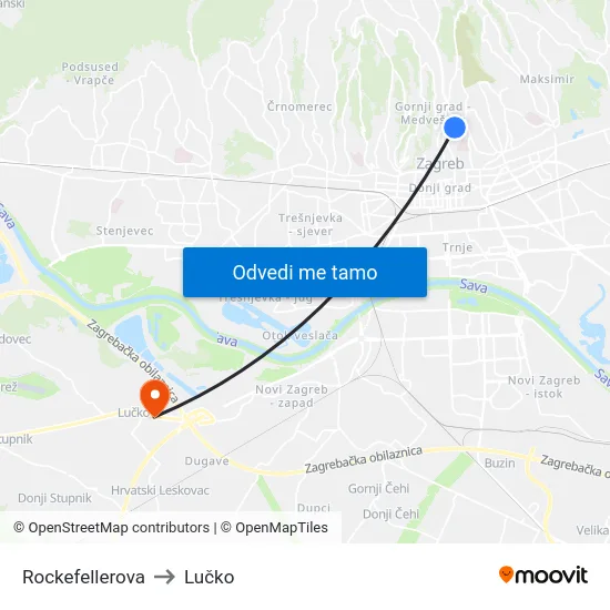 Rockefellerova to Lučko map