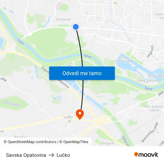 Savska Opatovina to Lučko map