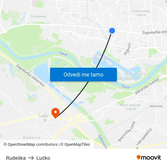 Rudeška to Lučko map