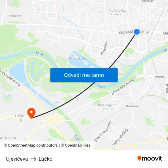 Ujevićeva to Lučko map