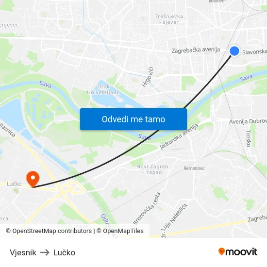 Vjesnik to Lučko map