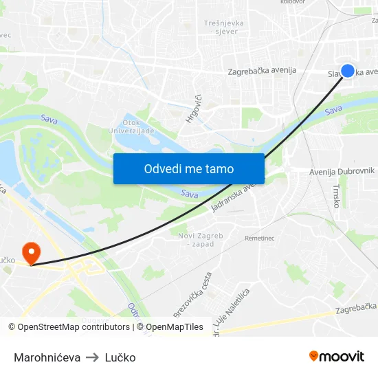 Marohnićeva to Lučko map