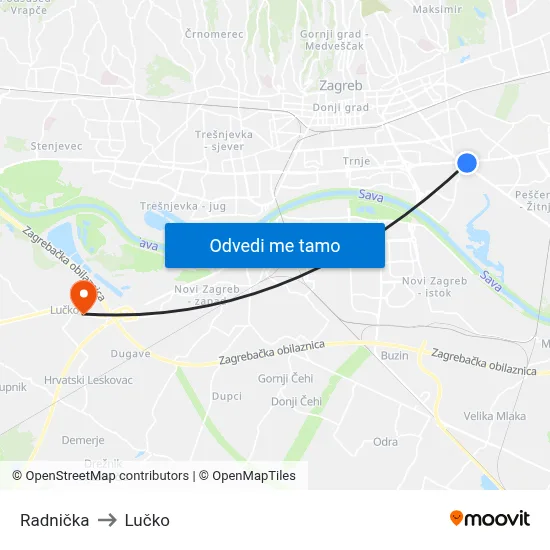 Radnička to Lučko map