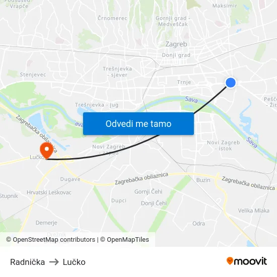 Radnička to Lučko map