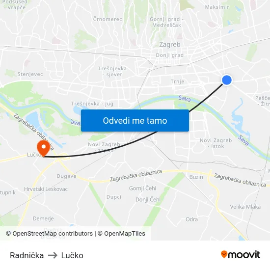 Radnička to Lučko map