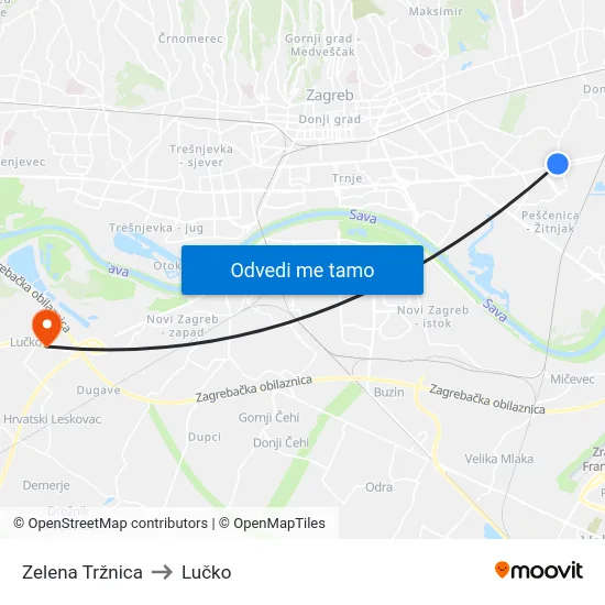 Zelena Tržnica to Lučko map