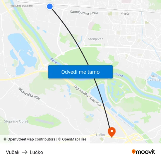 Vučak to Lučko map