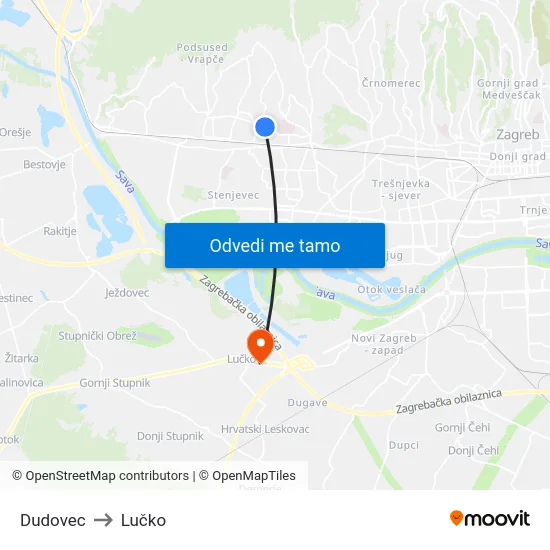 Dudovec to Lučko map