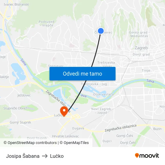 Josipa Šabana to Lučko map