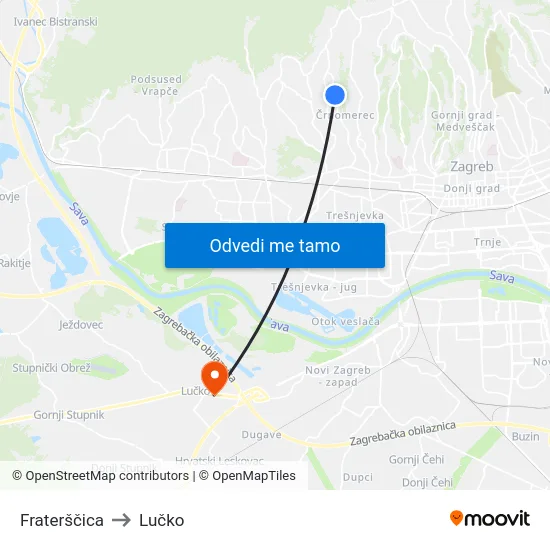 Fraterščica to Lučko map