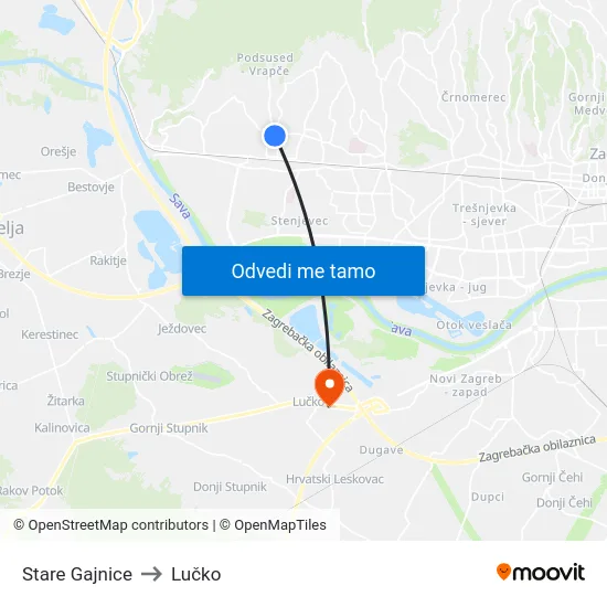 Stare Gajnice to Lučko map