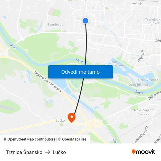 Tržnica Špansko to Lučko map