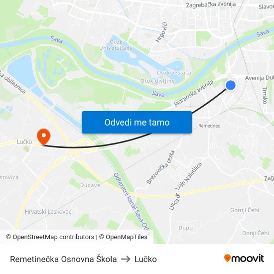 Remetinečka Osnovna Škola to Lučko map