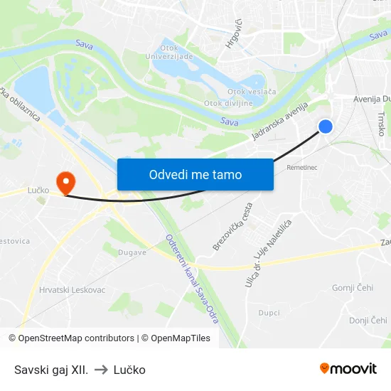 Savski gaj XII. to Lučko map