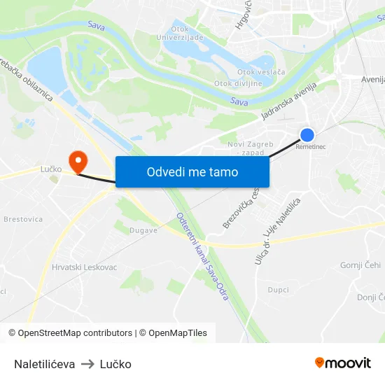 Naletilićeva to Lučko map