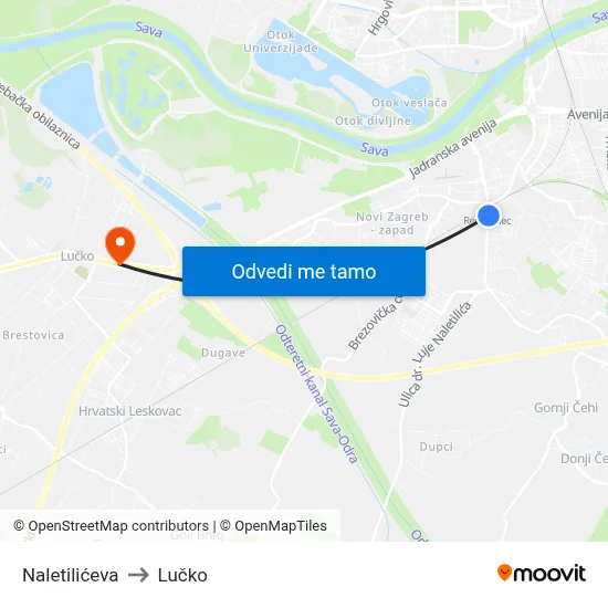 Naletilićeva to Lučko map