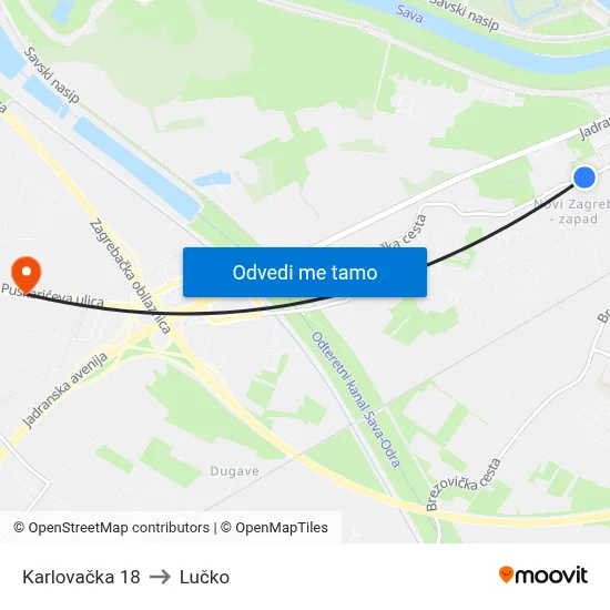 Karlovačka 18 to Lučko map