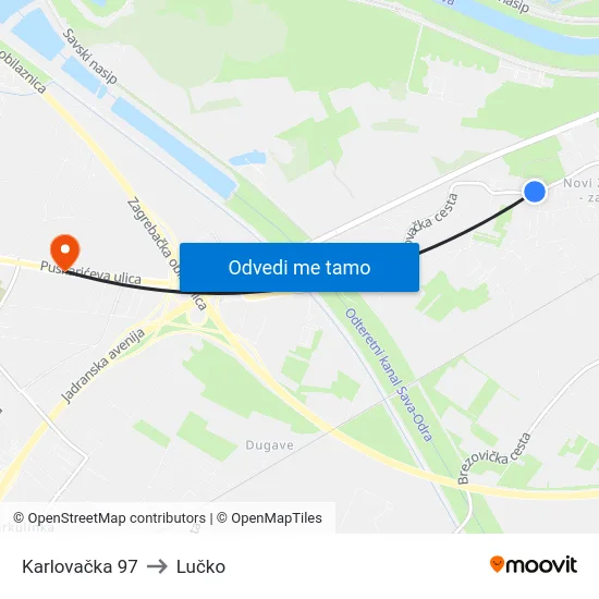 Karlovačka 97 to Lučko map