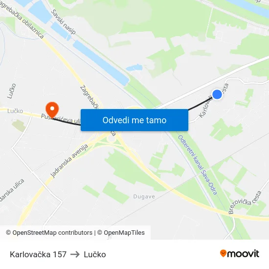 Karlovačka 157 to Lučko map