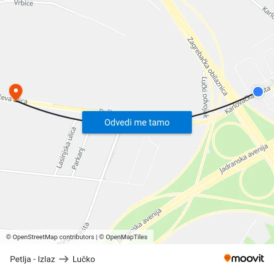 Petlja - Izlaz to Lučko map