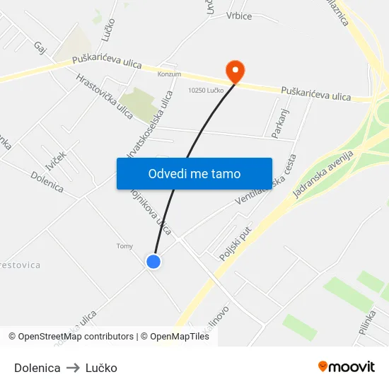 Dolenica to Lučko map