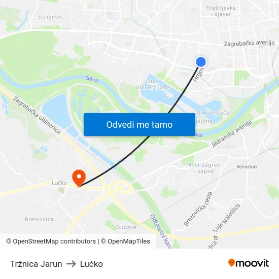 Tržnica Jarun to Lučko map