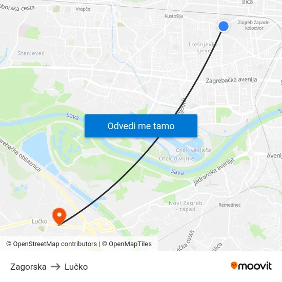 Zagorska to Lučko map