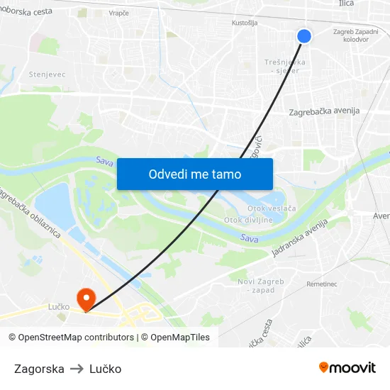 Zagorska to Lučko map