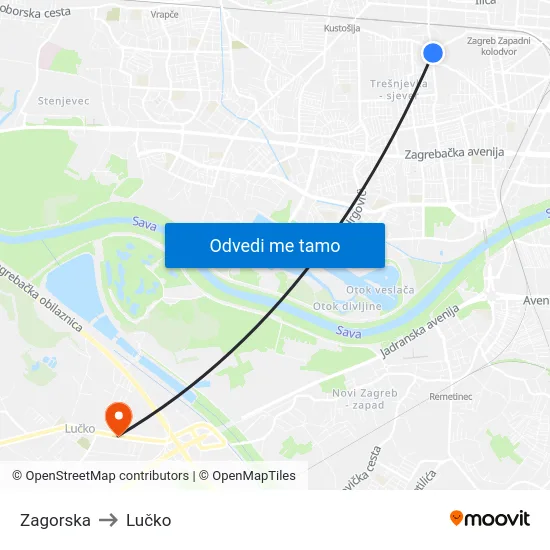 Zagorska to Lučko map