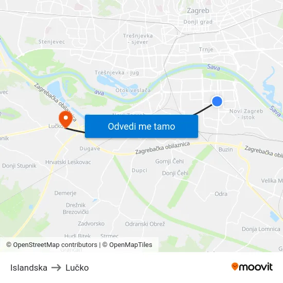 Islandska to Lučko map